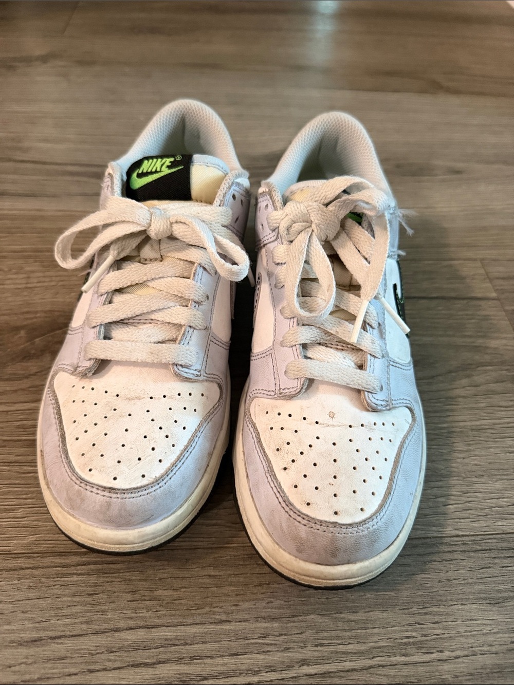 Nike Kids White & Light Gray Low-Top Sneakers with Neon Green Logo